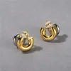 Moda Nicchia Design Rame placcato oro 18 carati Colore oro e argento Orecchini a doppio strato per le donne S925 Tendenza gioielli con ago in argento