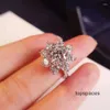 Anéis de cluster 14k anel de ouro branco Mosan diamante d cor vvs1 casamento feminino / noivado / aniversário / aniversário / festa / presente dos namorados