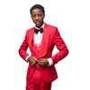 Czerwony pary groom ślub Tuxedos 3 sztuki Slim Fit Shawl Lapel One Button Spods Suits Formal Party Mens Wear