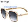 Borregls High Quality Buffalo Horn Sunglasses Men Square Luxury Diamond Round Buffs Eyeglasses Sun Glasses for Women 17550180T