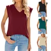 Women's Tanks Summer Sleeveless T-Shirt Fashion Covered Shoulder Cuffs V-Neck Tops Casual Simple Solid Color All-Match Vest