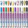 12pcsset nageldragning penna graffiti målning foder vattentät borste uv gel polska naglar konstdekoration diy 3d abstrakt linje verktyg 240106