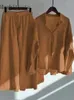 Dames 2-delig oversized katoenen overhemd plus broek met hoge taille Damespak Set van twee modestukken voor dames trainingspak 240106