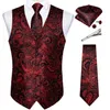 Gilets en soie pour hommes robe formelle costume gilet cravate ensemble pour mariage homme satin bordeaux rouge gilet sans manches veste haut décontracté 240106
