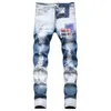 Jeans da uomo Big Size 40 42 Europe Fashion Style Uomo Jenas Pantaloni denim Stampati Pantaloni skinny con foro a righe Slim Blu per il marito 1727