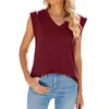 Women's Tanks Summer Sleeveless T-Shirt Fashion Covered Shoulder Cuffs V-Neck Tops Casual Simple Solid Color All-Match Vest