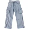 Męskie dżinsy hip hop mężczyzn workowate spodnie cargo swobodne duże kieszonkowe spodnie dżinsowe vintage plus rozmiar dna mody streetwear y2k ubranie