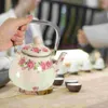 Dinnerware Sets Enamel Teapot 1L Water Tea Kettle Decorative Flower Reusable Pot With Strainer