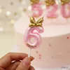 Ljus söta bowknot födelsedag nummer ljus prinsessan prins 0-9 nummer ljus kakedekor digital ljus topper cupcake fest ljus