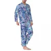 Vêtements de nuit pour hommes Pyjamas Homme Tie Dye Bleu Rose Nuit Art Esthétique 2 Pièces Ensembles de Pyjama Décontracté Manches Longues Costume de Maison Surdimensionné à la Mode