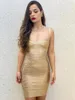 Casual Dresses Elegant Gold Foil Printing Bandage Dress Kvinnor ärmlös rygglös mode Vestidos Kändis Evening Party Club Wear Outfits