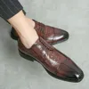 Brown Business Formal Derby Wedding Men's Fashion Classic Oxford Crocodile Wzór bankietów Buty