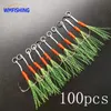 100pcs/Lot مساعدة Hook Fishing Fish Fish Fish Jigs Parbed Single Jig Hooks Thread Feather Pesca Carbon Steel Peche Slow Jigging 240108