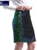 Vangull Diamond Green Sequin SkirtS Women Fish Scale Sexy Mini Club Pencil Skirts Female Summer High Waist Side Zipper Skirt 240108