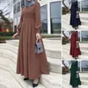 Etniska kläder 2024 Abaya klänning för kvinnor puffhylsa o-hals röd grön färg hijab sundress elegant stil kaftan vår kalkonklänningar