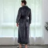 Männer Winter Plus Größe Lange Flanell Bademantel Warme Korallen Fleece Kimono Bademantel Nacht Gemütliche Nachtwäsche Frauen Jacquard Morgenmantel 240108