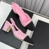 Damskie sukienki buty masywne obcasy 6 cm tweed klasyczny różowy slingbacki sandały kwadratowe palce ślizgowe na butach ślubnych retro lamowe buty luksusowe buty rekreacyjne