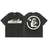 Hellstar T 셔츠 디자이너 까마귀 짧은 소매 인쇄 상단 남자 힙 스터 세탁 된 풀버 여자 거리 낙서 편지 검은 느슨한 바지 세트