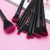 Pincéis novos, preto + vermelho, 10 espaços, design espiral, cabo de plástico, pincéis de maquiagem de beleza, base cosmética, pó, blush, ferramenta de pincel de maquiagem