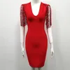 Casual Dresses Witching Tassel Sequin Women Bandage Dress Red Fringed Sleeve V Neck Nightclub Vestido Mini Sheath Feminine Streetwear