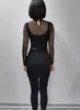 Chic Office Lady Long Sleeve Women's Dresses Luxury Rhinestone Party Night Bodycon Dress Sexy Gala Mesh Splic S-2XL 240108