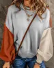 Kvinnors tröjor Knit tröja Casual ColorBlock Thermal Warm Lantern Sleeve Piping Winter Kvinna O-Neck Loose Fashion Stickover