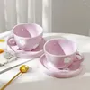 Mokken 250 ml keramische mok Japanse retro handgeschilderde paarse kleine bloemkopjes met schotels Handgeknepen onregelmatige koffiekopjesset