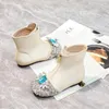 Botas Niña Princesa Zapatos de cristal Caballo para niños Otoño Invierno Felpa Suave Suela Bebé Corto Pequeño 24-36