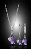 Boucles d'oreilles collier délicat femme violet cristal ensemble de bijoux charme couleur argent balancent pour les femmes de luxe papillon chaîne de mariage 5358104