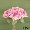 Dekorativa blommor 1 st färdig stickad konstgjord handgjorda virkningssimulering Rose Bouquet Valentine's Day Gifts Wedding Decor