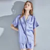Kvinnors sömnkläder 2024 Kvinnors sommarpyjamas sätter naturligt siden pyjamas kortärmhetsbyxor 2 st lyx ren pijama mujer