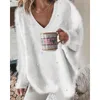 Maglioni da donna 2024 Autunno Inverno Abbigliamento Tinta unita e top ampio a maniche lunghe in peluche con scollo a V