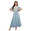 Vêtements ethniques Casual Soirée Soirée Longue Robes Col V Applique Robe à manches courtes pour femmes Afrique Dubaï Abayas Élégant Été Musulman