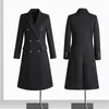 Gabardina larga de mezcla de lana de alta calidad para mujer ropa elegante de invierno con doble botonadura de talla grande - negro gris azul 240108