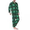 Pijamas masculinos pijamas homem geo impressão quarto design metálico 2 peça casual solto pijama conjunto de mangas compridas kawaii oversize casa terno