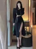 Work Dresses Black Suit Two-piece Women's Short Coat A-line High Waist Slit Skirt Fashion High-quality Office Elegant