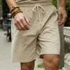 Shorts masculinos verão casual curto cordão franzido moda calça sólida bolsos soltos beisebol masculino