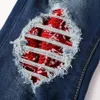 Mens Designer Pants Purple Jeans Amris 1318 Trendy High Street Hole Patch Jeans Blue Men's Jeans Korean Edition