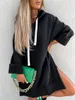 Kvinnors hoodies 2024 Autumn and Winter Tjock Loose Fashion Medium Long Sleeve High Class Elegant Solid Color Hooded tröja