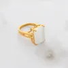 women's stainless steel ring Retro square white jade stone 6/7/8 size small fresh ring with personalized design and simple temperament,