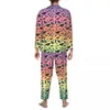 Homens sleepwear arco-íris borboleta pijamas homens bonito animal kawaii noite nightwear outono duas peças casual solto design de tamanho grande conjuntos de pijama