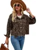 Kvinnorjackor denim Autumn Leopard Print Coats Women Casual Fashion Oregelbundna damer beskurna långärmad lös kvinnarock 2024
