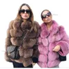 24 Women's Fox Fur Faux Winter Coat Plus Size Womens Stand Collar långärmare Jacka Ytterkläder ytterkläder Elegant kanin och tvättbjörn stickad