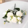 Dekorative Blumen 5 Köpfe künstliche rosa Rose Bouquet Seide Pfingstrosen Home Decor DIY für Hochzeit Vase Büro El Tischdekoration