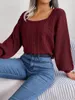 Chandails pour femmes FICUSRONG Automne Hiver Pull tricoté Solide Lanterne Manches Twist Jumper Femmes Col Carré Pull