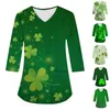 Women's T Shirts Women Uniform 3/4 Sleeve Blouse St. Parklett's Day Clovers Print Scrub Tops Pet Groming Veterinaria Working Clothes