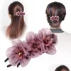 Fermagli per capelli Barrettes Moda Filato di seta Fiore Accessori per capelli per le donne Retro Elegante Clip a becco d'anatra Copricapo Mamma Gioielli Tiara Hol Otml1