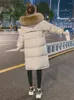 Kvinnors dike rockar down jacka vinter koreansk mode päls krage huva långa parkas casual lös tjock varm knä längd överdimensionerad