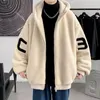 Erkek Ceketler Koreli Kış Kapşonlu Fermuarı Ceket Kuzu Yün Yünlü Kalın Sıcak Jumperlar Ceket Yapay Kürk Erkek Giyim