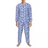 Men's Sleepwear Watercolor Horse Pajamas Man Blue Animal Print Kawaii Bedroom Autumn 2 Pieces Casual Loose Oversize Pajama Sets